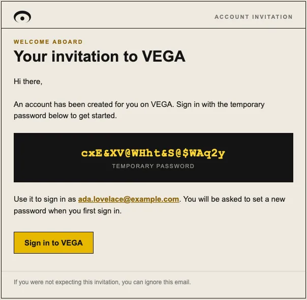 Temporary password example